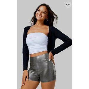 NWT SOFTLYZERO FAUX LEATHER HIGH WAISTED METALLIC FOIL PRINT STRETCHY BIKE SHORT
